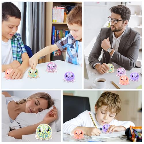 4 Stück Stressball Octopus Leuchtendes Squishy Anti Stress Bälle für Kinder & Erwachsene Anti Stress Squeeze Ball Fidget Toy zur Entspannung, ADHS & Weihnachts-Partytüten Füllstoff