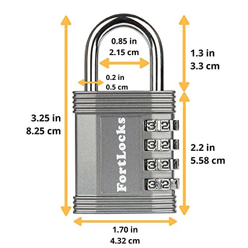 Image of FortLocks Padlock - 4 Digit Combination Lock for Gym Outdoor & School Locker, Fence, Case & Shed - Heavy Duty Resettable Set Your Own Combo - Waterproof & Weatherproof (1 Pack - Silver)