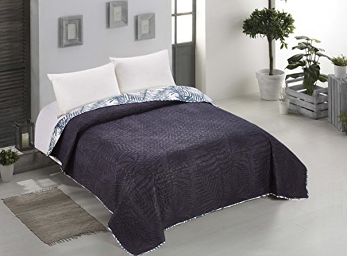 AmeliaHome 00301 Sprei 260x280 cm wit indigo grafiet bedsprei tweezijdig stiksel onderhoudsvriendelijk bladeren… - Image 3