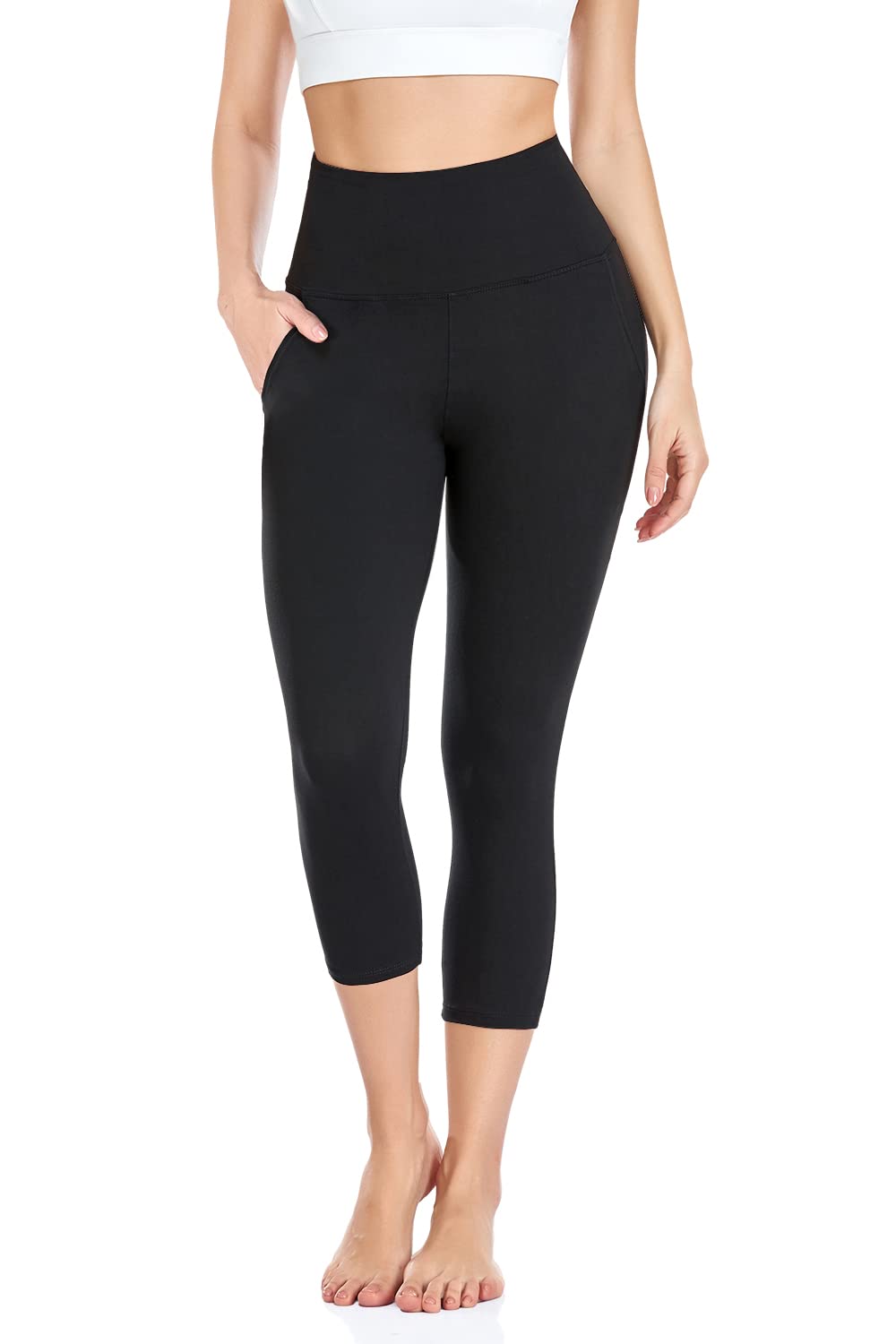 iaoja Capri Leggings for Women with Pockets - High Waisted Tummy Control No See Through Workout Soft Yoga Pants