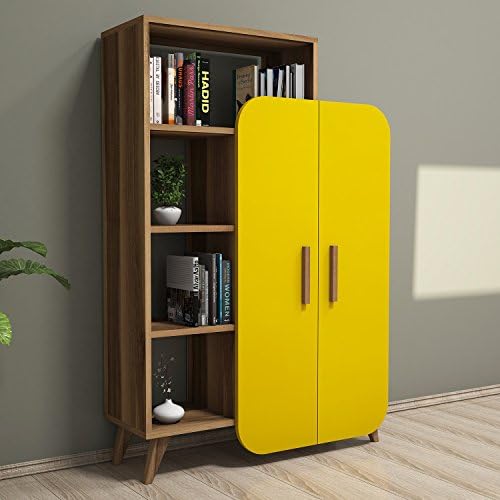 Module-US Multiple use Bookshelf, Bookcase with Doors, Storage Shelves, Laundry Room Organization, Storage Cabinet, Bookcase, Pantry Cabinets, Kids Bookshelf, Pink, Library: L 35.4” W 12.6” H 52.0”