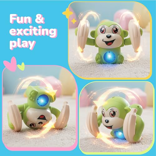Image of Lifelong Cuppy Dancing Monkey Toy for Babies & Kids with 360 Tumbling, Rolling & Glowing Lights & Music | Non-Toxic, 3 AAA Battery Operated Interactive Toy for Kids 6+ Months & Above (LLCDC02, Green)