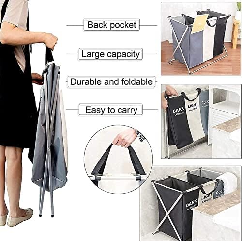 Laundry basket clothes hamper 135l 3 sections clothe sorter bin — عرض 5