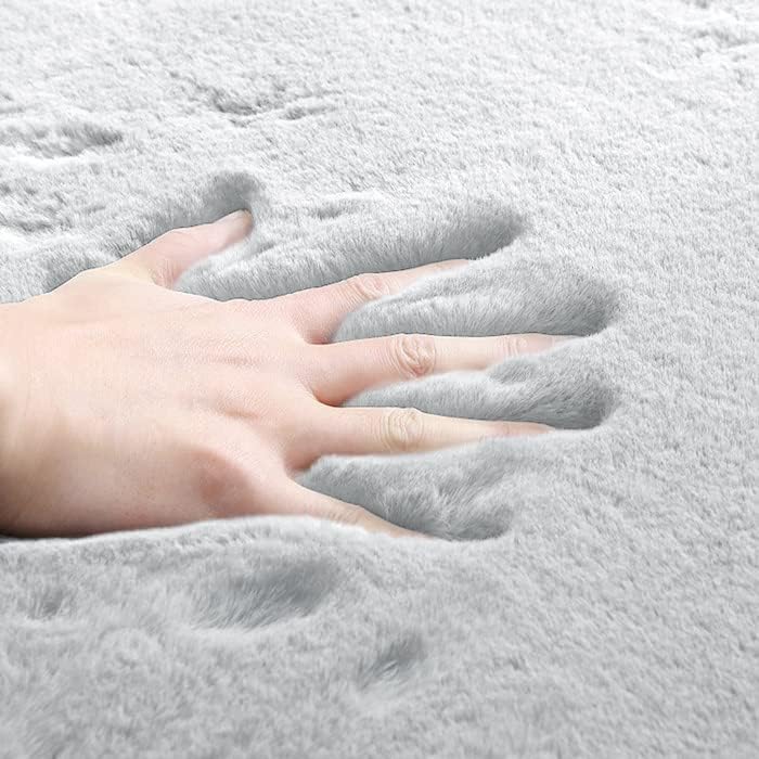 Miniatura 8 de Alfombra lavable de pelo sintético de conejo para dormitorio en gris claro, esponjosa, para sala de estar, alfombra antideslizante de pelo sintético