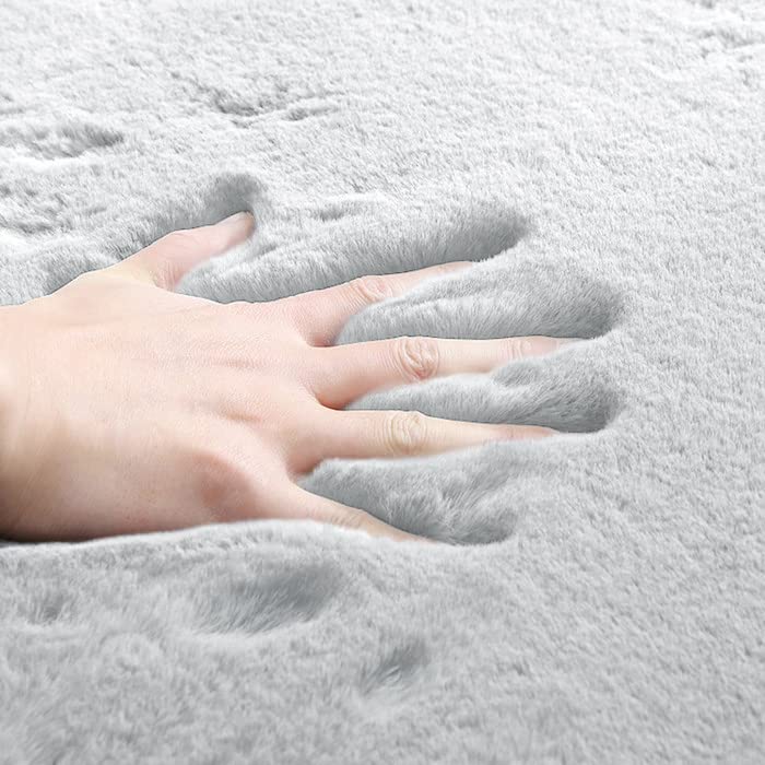 Fuzzy Grey Fluffy Washable Runner Rugs for Hallway 2x10 Plush Faux Rabbit Furry Fur Rugs for Bedroom Living Room Home Décor