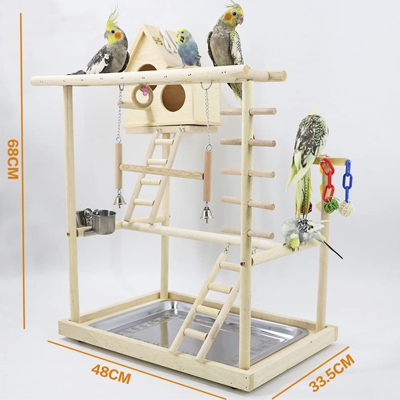 Percha para pájaros Soporte de Juego Loros con casa pájaros, Soporte, Escalera Perca, Juguete, Columpio for, Parque Infantil