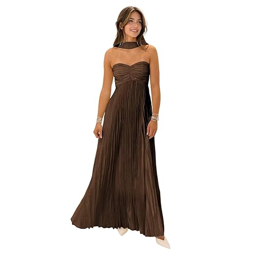 Women's Strapless Chiffon Bridesmaid Dresses with Scarf Long A-Line Pleated Formal Evening Dress WA096
