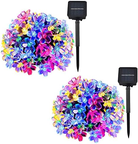 BOSON Outdoor Solar Flower String Lights 2 PK 50LED 30.6ft 8 Modes Multicolor Fairy Cherry Blossom Sakura Waterproof Outdoor Decor Lights for Garden, Party, Wedding, Christmas Decor