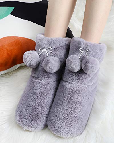 Image of DICUIRD Womens Thick & Warm Slipper Socks with Grippers - Christmas House Slippers