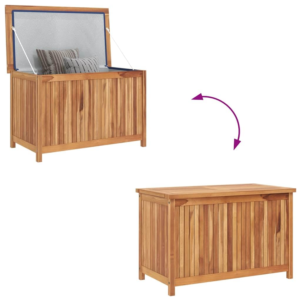 ACAGALA Scatola da giardino in legno, 90 x 50 x 58 cm, con tasca interna impermeabile e prese d'aria, per terrazze, giardino, balcone, legno massiccio teak