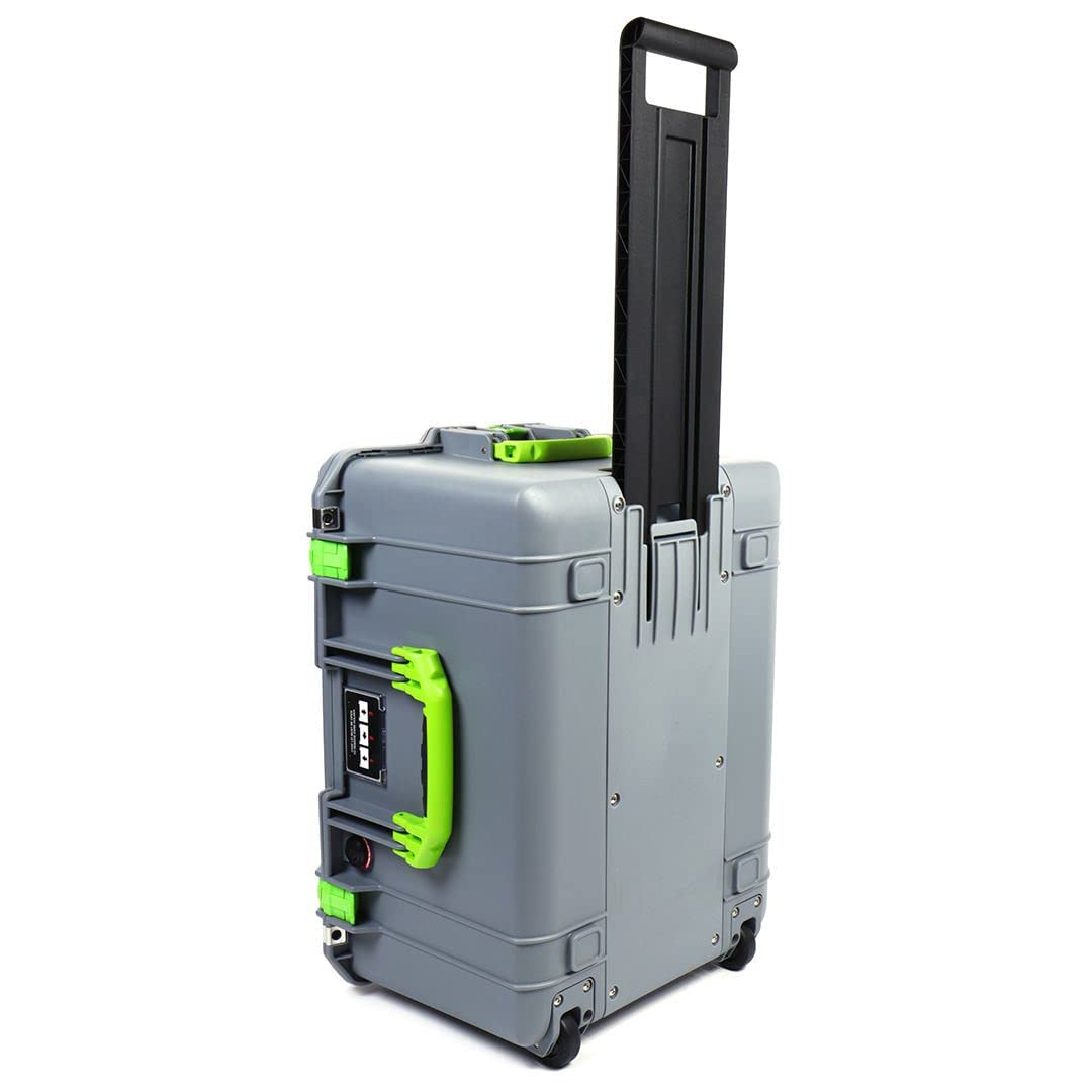 Silver Pelican 1637 Air case with Lime Green Handles & latches. Comes empty & with wheels.