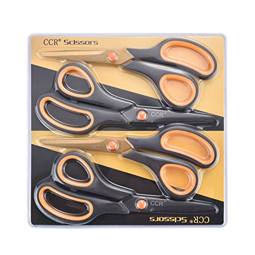 Ccr Scissors 8 Inch Soft Comfort-Grip Handles Sharp Titanium Coating Blades, 4-Pack #TOP6