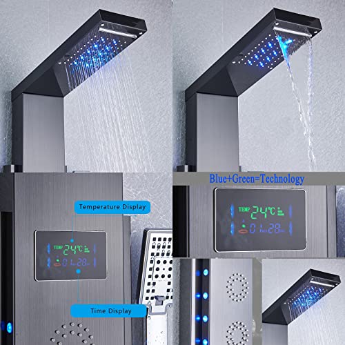 Sistema de columna de ducha con monomando, panel de acero inoxidable, pantalla digital LED y 5 funciones de salida de agua miniatura 5