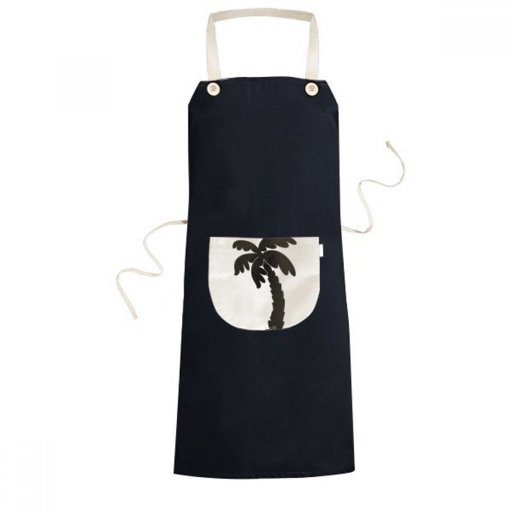 Tablier noir motif palmier anti-taches avec poche ventrale