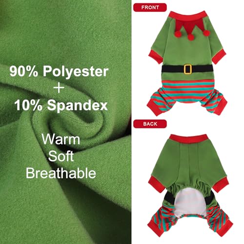 Image of Mihachi Christmas Dog Pajamas, Pet Costume Elf Dog Costume Clothes for Small Large Soft Pet Pjs Winter Warm Jammies, Stretchy Elf Clown Apparel for Puppy Christmas Party Supplies, Green SM