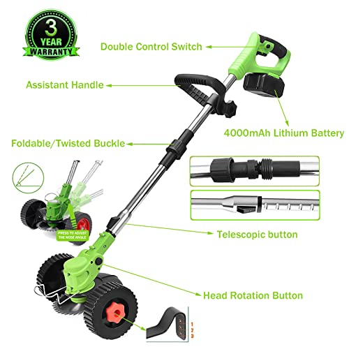 Weed Wacker Cordless Electric Weed Eater Battery Powered 36V 4.0Ah, Lightweight Grass Trimmer/Lawn Edger/Mower/Brush Cutter, 4 Types Blades Lawn Edger Electric String Trimmer for Garden Yard - Thumbnail 7