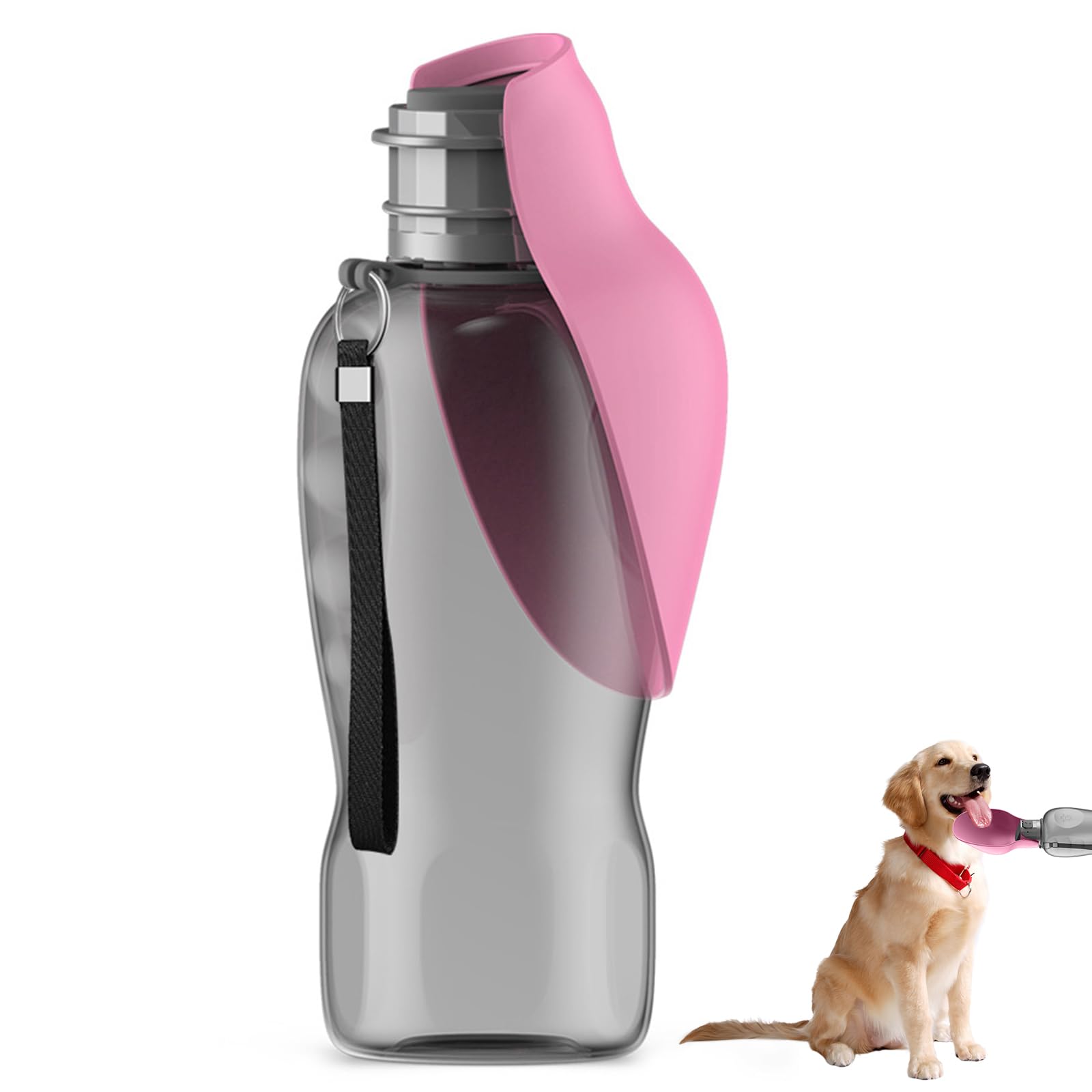 Botella de Agua para Perros 800ML de Viaje, Bebedero Perro Portátil Antifugas, Botella de Agua para Mascotas para Paseo, Senderismo, Camping, Coche y Viajes - Rosa