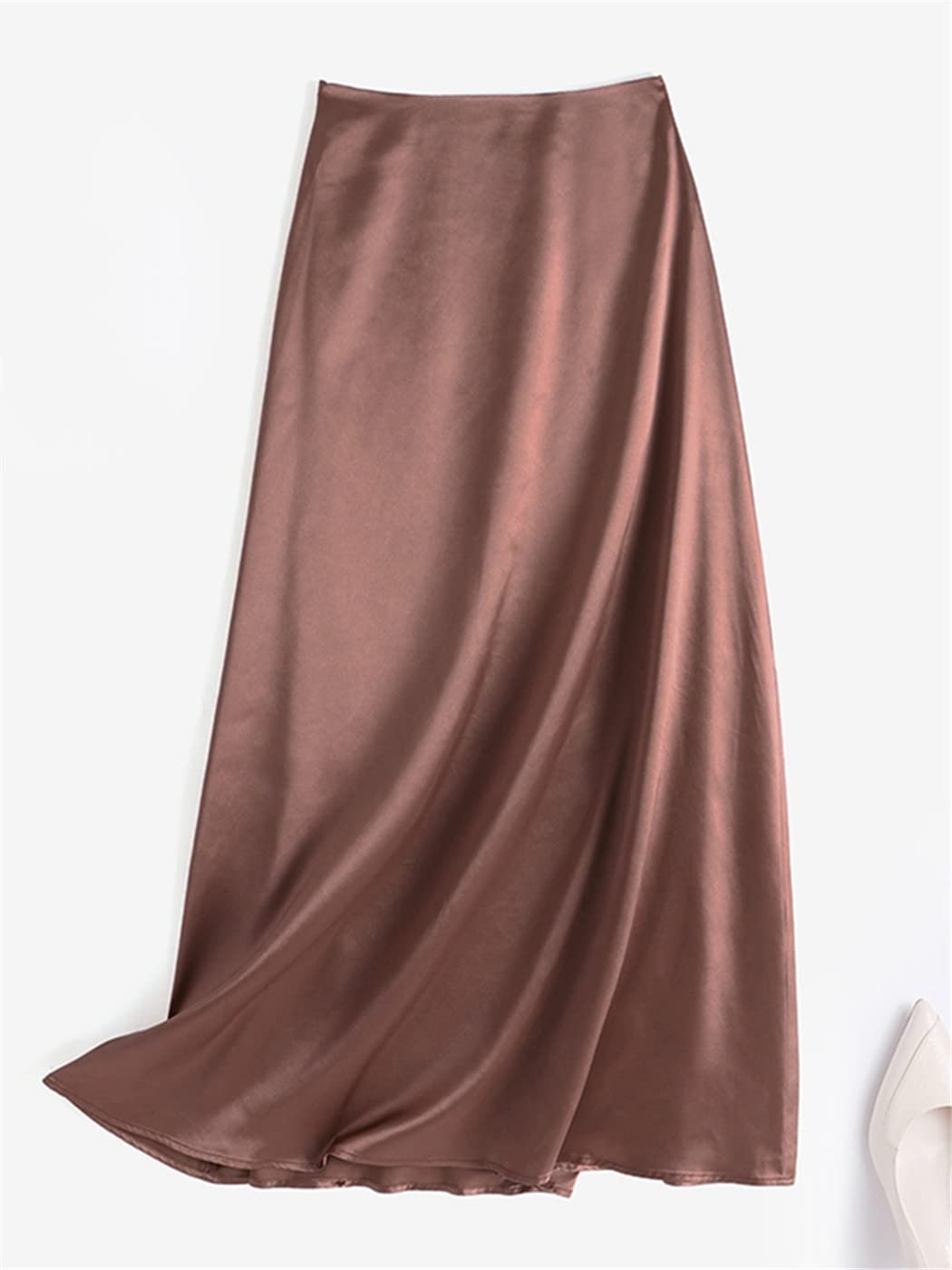Jupe de travail en satin de soie avec fermeture éclair dans le dos pour femme