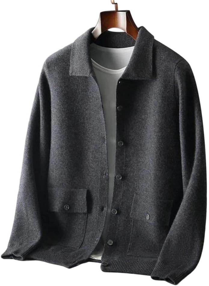 Men Merino Wool Cardigan Fall Winter Sweater Thick Knit Business Casual Top