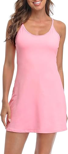 HDE - Vestido deportivo de entrenamiento para mujer, sin mangas, con pantalones cortos integrados, ideal para golf y tenis