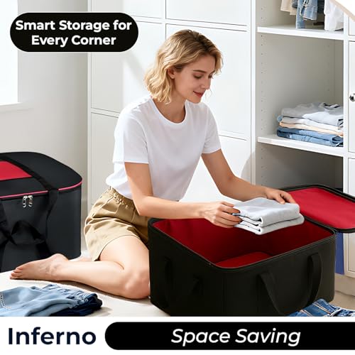 Image of INFERNO 54x46x28 cm Large Nylon Underbed Storage Bag | Pack of 01 | Clothes & Blanket Storage | Foldable Organizer Box | Dust-Proof Packing Bag (Black & Red)
