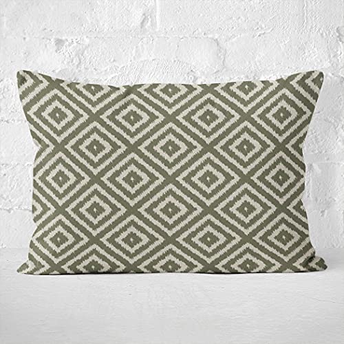Suike Ikat Diamond In Olive Green And Cream Pretty Hidden Zipper Home Decorative Rectangle Throw Pillow Cover Cushion Case 16X24 Inch Design Printed Pillowcase #TOP2