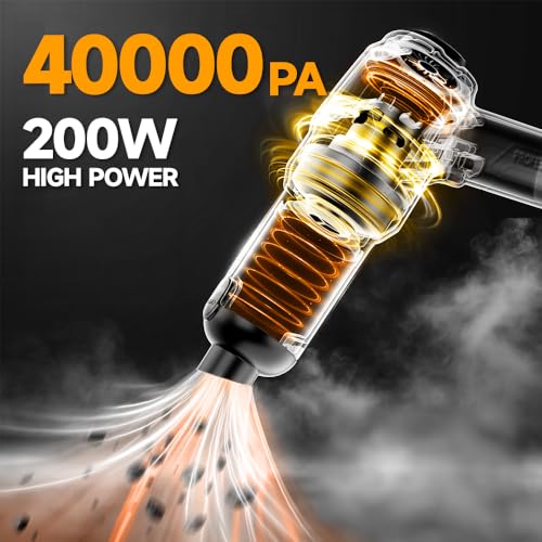 Image of Cordless Car Vacuum Cleaner, 35000pa Powerful Handheld Vacuum & Air Duster with 2 Batteries, Portable Rechargeable Vacuum for Car Detailing, Pet Hair, Home & Office(Yellow)