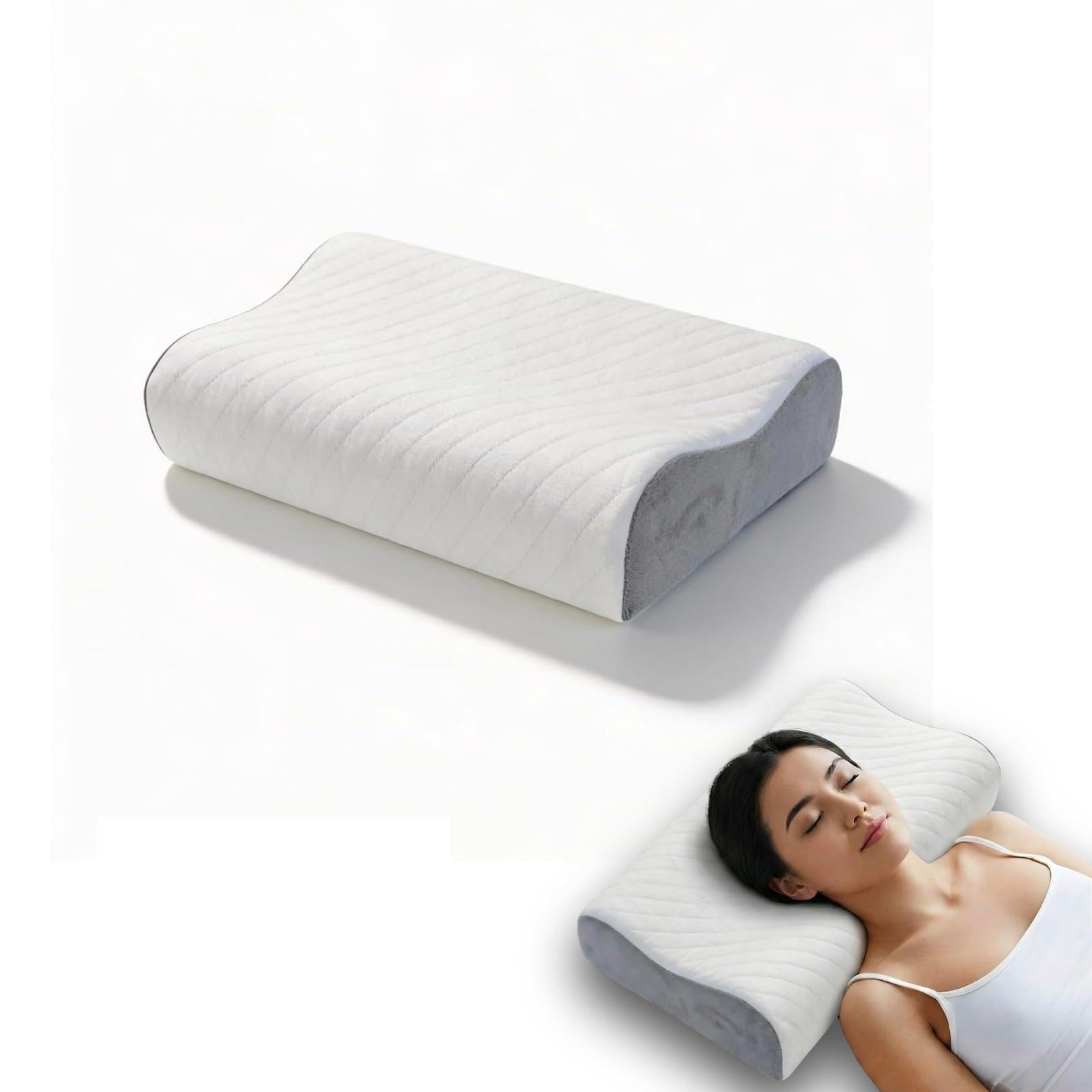 Oreiller Ergonomique Cervical à Mémoire de Forme, Coussin Orthopédique pour Nuque 60x35cm, Oreiller Anti Ronflement pour Dormeurs Dos Côté Ventre, Housse Amovible Lavable en Machine à 40°C