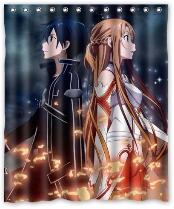 Japanese Anime Sword Art Online Asuna Kirito Custom Polyester Fabric Shower Curtain 60x72 Inch Bath Curtains