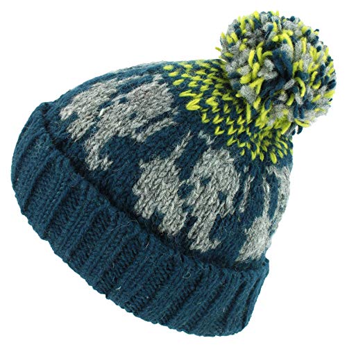 Bonnet à pompon en laine éléphant doublé polaire - Bonnet tricot chaud hiver