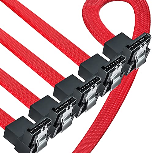 Elecpow SATA 3.0 Cable(5 Pack), SATA III Right Angle 90 Degree HDD SDD Data Cable, Nylon Braided Cable with Locking Latch for SATA HDD, SSD, CD Driver, CD Writer(20 Inch)