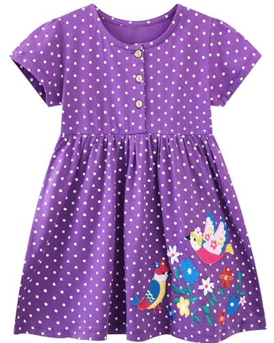 Toddler Girls Cotton Summer Embroidery Applique Short Sleeve Dresses 2-7 Years