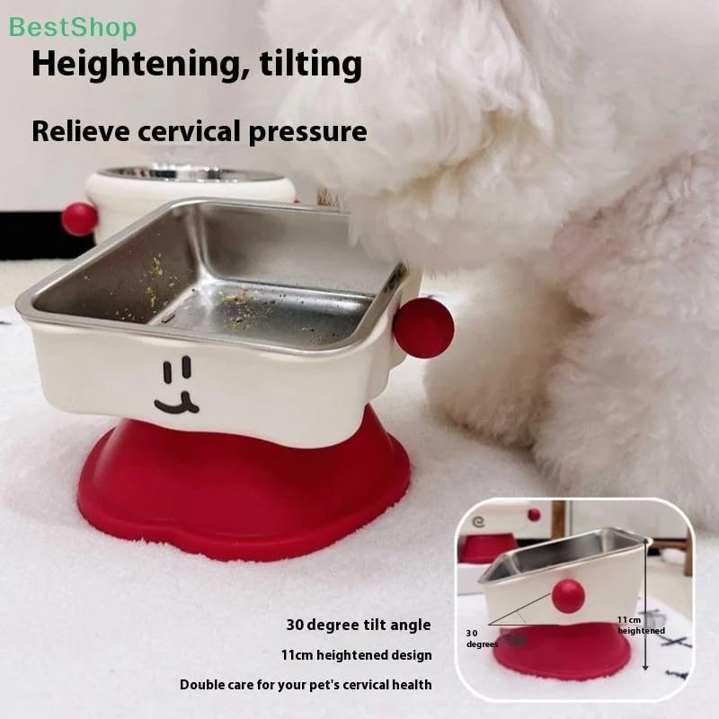 Image of PetVogue Elevated Cat Bowls, Tilted Raised Pet Dish Anti Vomit Kitten Bowl for Indoor Cats, Pet Food and Water Bowl for Kitten, Cat, Puppies, Dishwasher Safe
