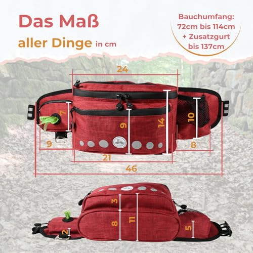 joy-mara Leckerlitasche für Hunde - wasserdichte Hunde Leckerlitasche & Bauchtasche Hundetraining, Gassi Tasche Hund mit Flaschenhalter, Futtertasche Hund mit Kotbeutelspender & Leckerlibeutel