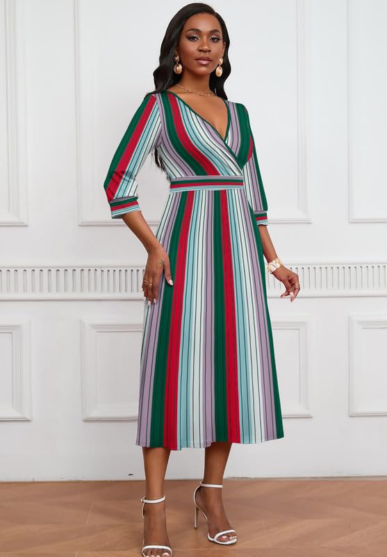 Image of MarryUP Women's V-Neck 3 /4 Sleeve Elegant Maxi Dress with Pockets Church Dresses 2026