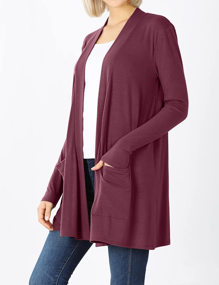 Image of Women's Open Front Cardigan Long Sleeve with Pockets Casual Outwear