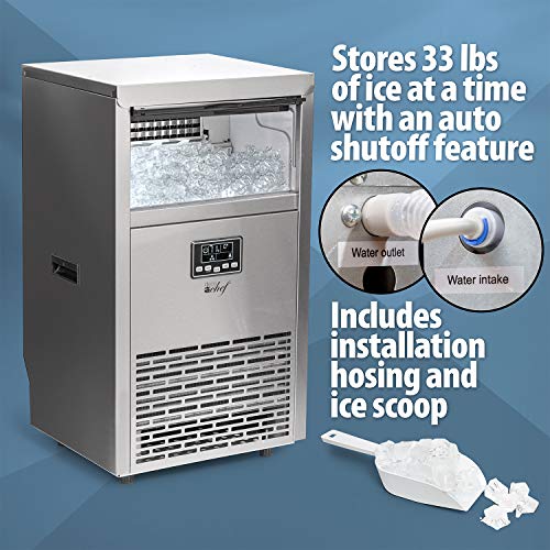 Deco Chef Commercial Ice Maker 99Lb Every 24 Hours 33Lb Storage Capacity Stainless Steel Great For Hotels, Restaurants, Bars, Homes, Offices Includes Connection Hoses And Ice Scoop #TOP3