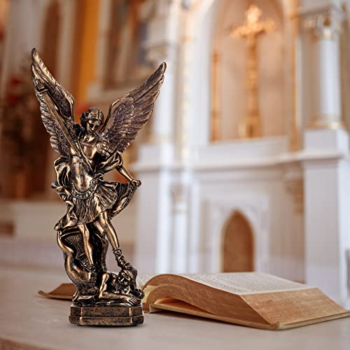 XIYOUQI Archange Michel vainquant Lucifer – Figurine de l’archange Saint Michel de 31,4 cm, sculpture en finition bronze, ange de protection à collectionner – vue 6