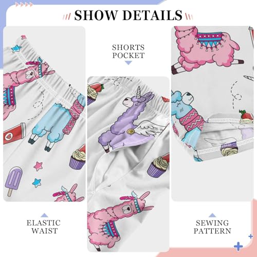 Llama and Ice Cream Boys Long Pants Soft Trousers Elastic Waist Kids Lounge Bottoms with Pockets S-XL4
