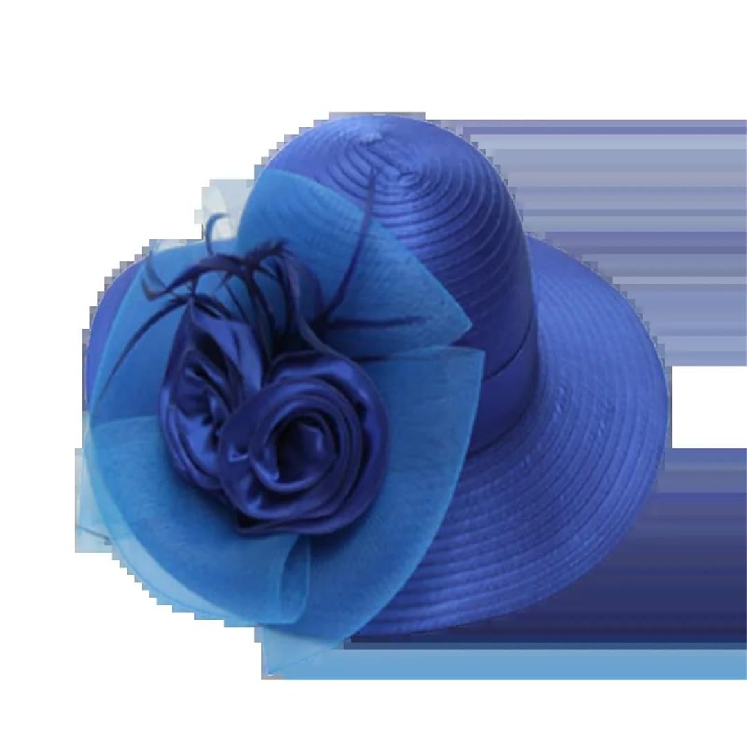 Yeuyyben Cappello da sole da donna, alla moda, estivo, in organza, a tesa larga, con nastro floreale