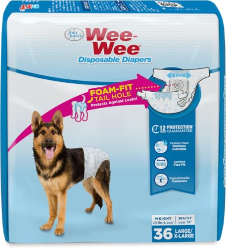 Image of Four Paws Wee-Wee Super Absorbent Disposable Adjustable Dog Potty Training Diapers, Leak-Proof Protection for Dogs, Size Large, Over 19 inch Waist, 36 Count (Pack of 8)