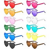 URATOT 12 Pairs Heart Shaped Sunglasses Rimless Colorful Heart Glasses Women Transparent Retro Sunglasses for Traveling Shopping Gift Party Accessories