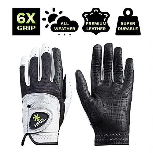 Hirzl Trust Control 2.0 – Men's All-Weather Golf Glove (White/Black) | Kangaroo Leather Palm | Cabretta Leather Backhand | Trusted By Pro’s, Cadet Extra Large, Worn On Left Hand (Pack Of 3) #TOP2