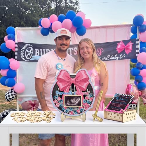 Image of Wenqik 63 Pcs Burnouts or Bows Baby Shower Guest Book Alternatives Set Baby Shower Decorations with Photo Frame Sonogram Frame Keepsake 60 Wood Slices Guest Book for Birthday