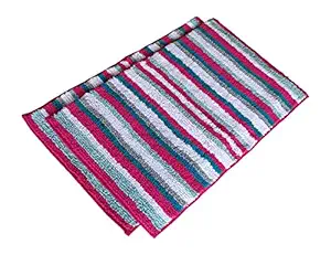 AJS Living Anti Slip Cotton Microfiber Striped Line Design Bathmat Rug, Door Floor Bath Mat for Home & Bathroom, Lavender, 80 * 50 cm, Set of 2