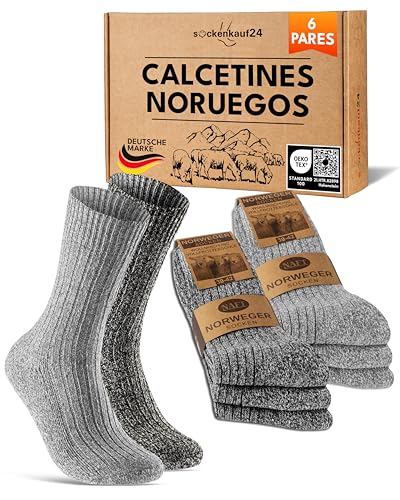 sockenkauf24 6 Pares Calcetines Noruegos Lana Hombre Mujer Calcetines Calientes Invierno 70301T (Gris + Antracita Mezcla 43-46)