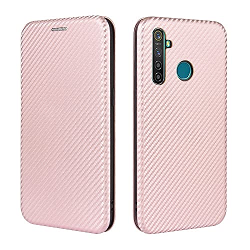 Coque Oppo Realme 5 Pro protection fibre carbone PU TPU et étui photo rose gold