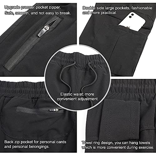 Surenow Mens Running Jogger Pants Workout Athletic Sweatpants Lightweight Thin Quick Dry Tapered Hiking Pants Sports Pants Black #TOP4