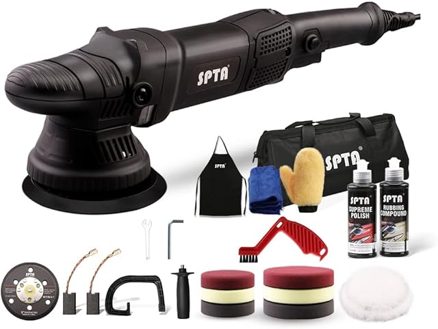 SPTA 5inch 780W Dual Action Polisher Orbit 15mm Auto Polisher DA Car Polisher Home DIY Polisher with Waxing Polishing Pads Set