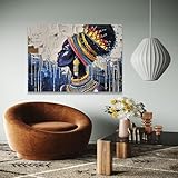 YUSUZHU Lienzo africano, retrato de mujer tribal, arte mural, turbante colorido y joyas, pintura en lienzo, pósteres impresos para decoración del hogar (60 x 90 cm/marco interior)